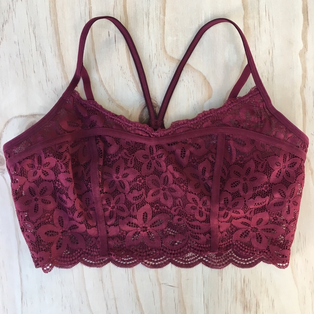 Aerie burgundy lace cropped corset bralette - Picture 2 of 4